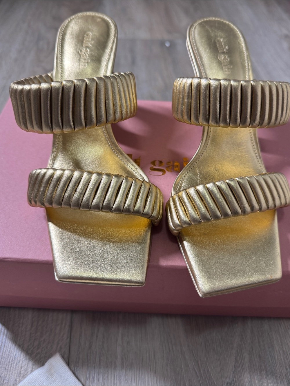 New Cult Gaia Valence Metallic Gold Wrapped O-Ring Heel Sandals Size 37 US 7 - Picture 3 of 12